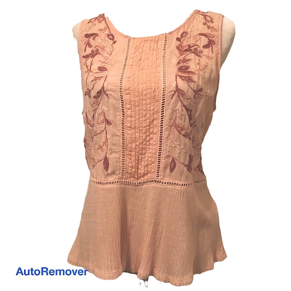 SOLD Lucky Brand peach embroidered top - Picture 1 of 10